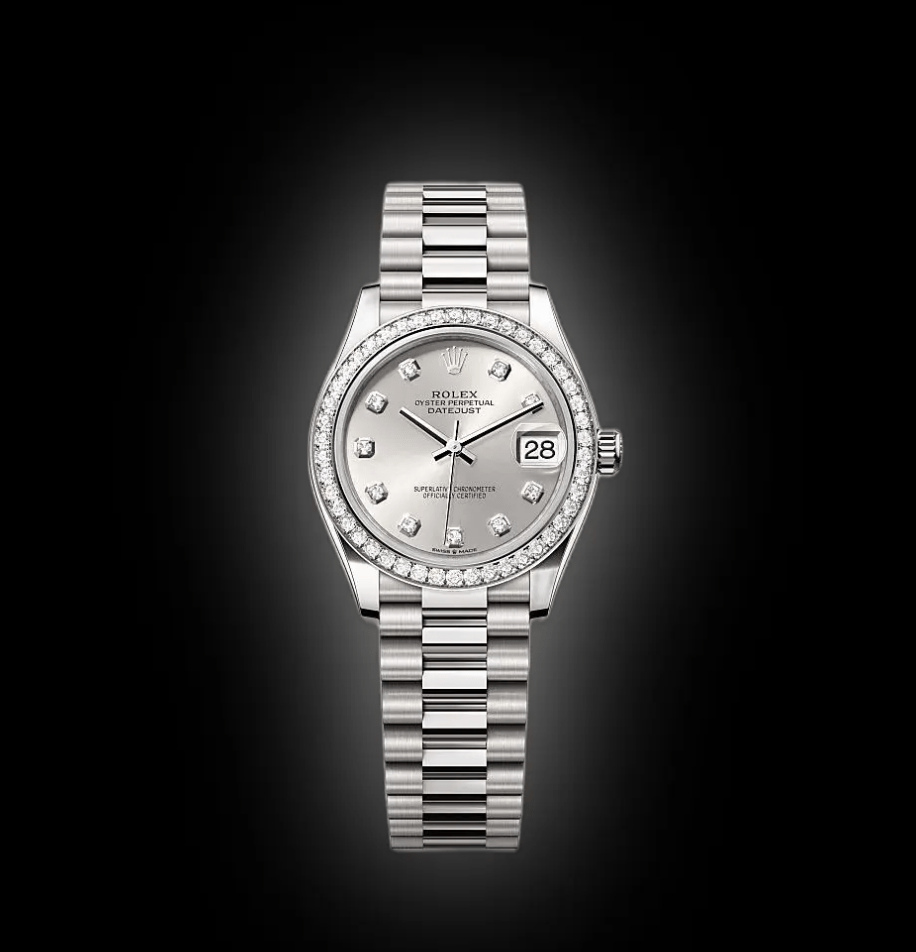 RLX Datejust m278289RBR-0021 Silver Dial White Gold President Watch
