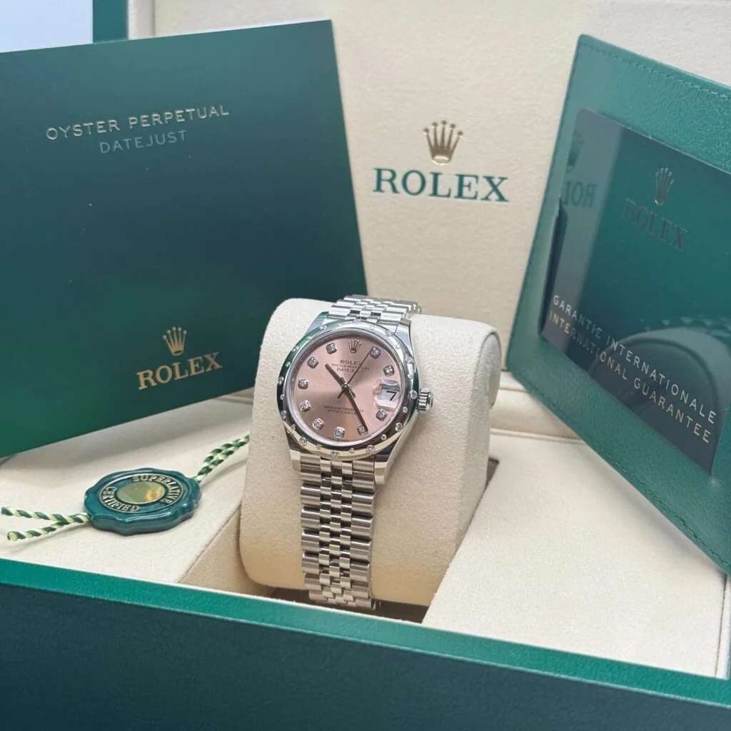 RLX Datejust m278344-0033/0034 Pink Dial 31mm Domed Diamond Oyster Watch