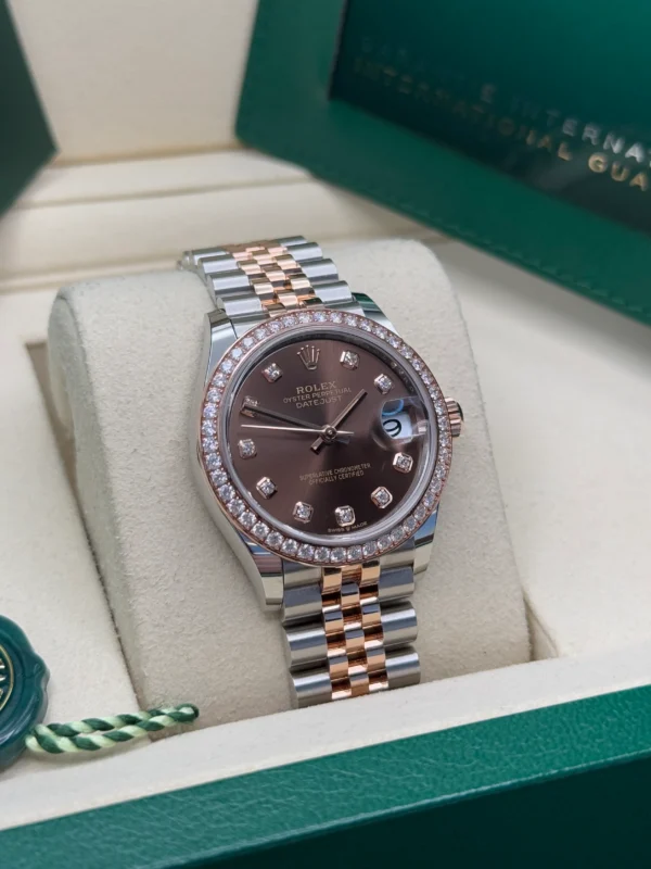 RLX Datejust m278381-0027/0028 Chocolate Diamond 31mm Dial Diamond-Set Bezel and Oyster Bracelet Watch