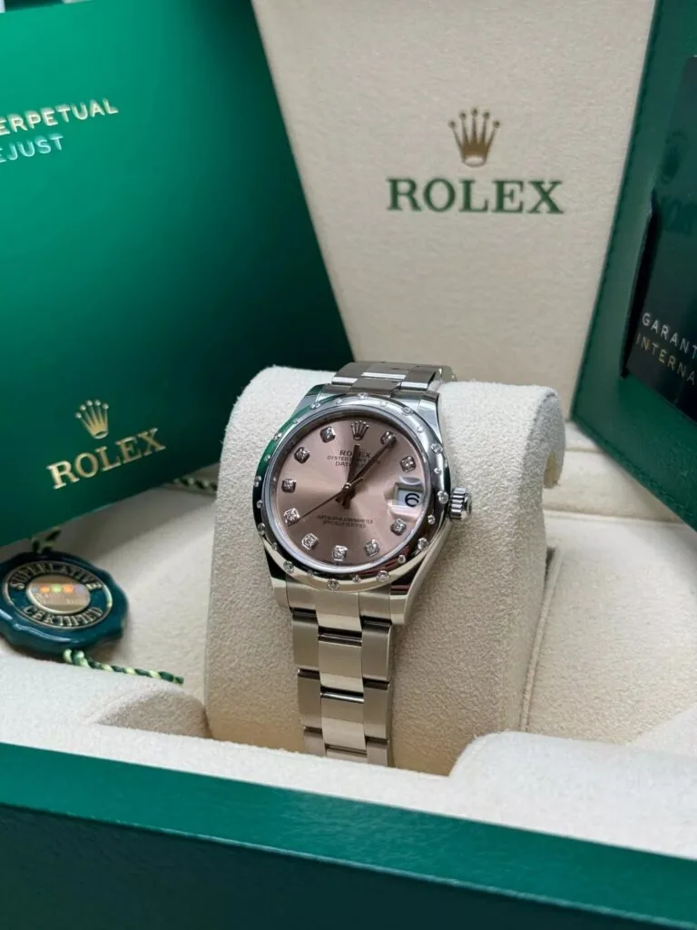 RLX Datejust m278344-0033/0034 Pink Dial 31mm Domed Diamond Oyster Watch