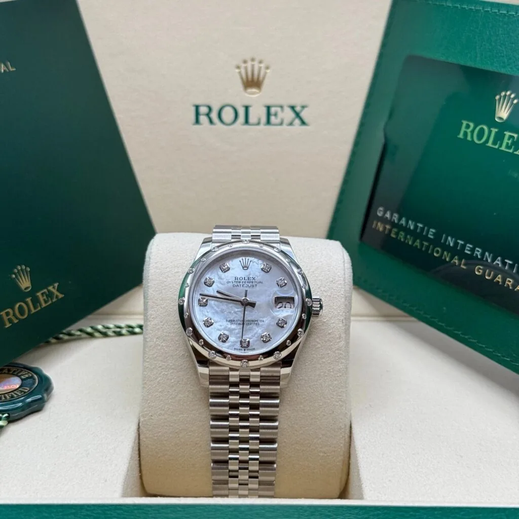 RLX Datejust m278344-0005/0006 Mother-of-Pearl Dial 31mm Domed Diamond Oyster Watch