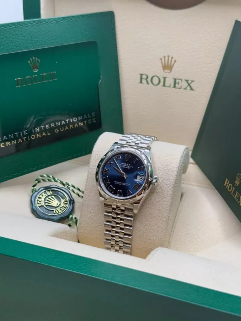 RLX Datejust m278344-0035/0036 Bright Blue Dial 31mm Domed Diamond Oyster Watch