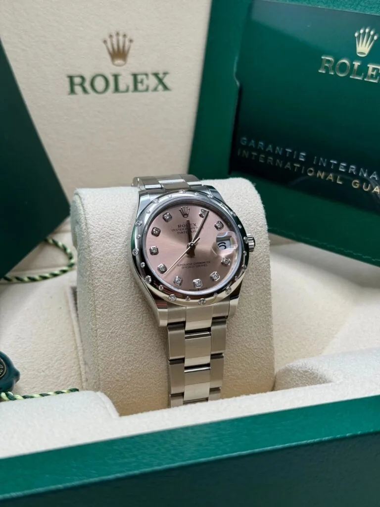 RLX Datejust m278344-0033/0034 Pink Dial 31mm Domed Diamond Oyster Watch