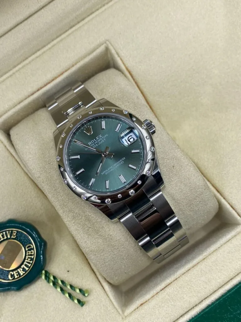 RLX Datejust m278344-0019/0020 Mint Green Dial 31mm Domed Diamond Oyster Watch